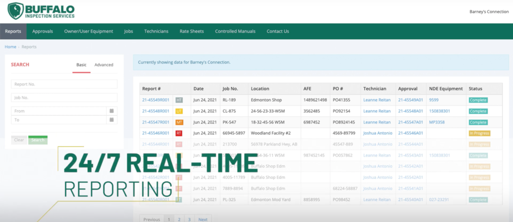 Buffalo Connect real-time reporting system for NDT services